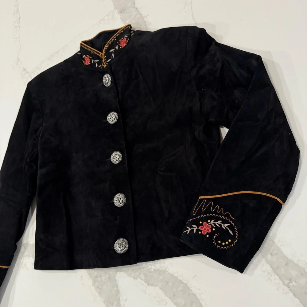 Vintage Overland Suede Leather Embroidered Crop Button Western Jacket Women’s 10 - Picture 2 of 10